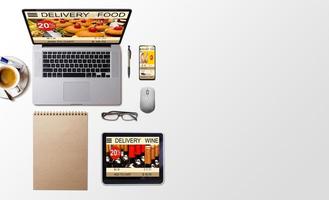 On-line and Internet food delivery concept with a digital tablet photo