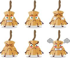 Witch broom cartoon character with various angry expressions vector