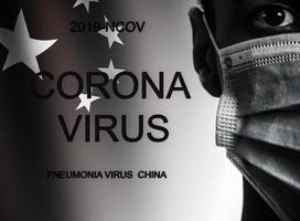 The phrase Corona virus on a banner with blurred Chinese flag on the background. photo