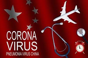 The phrase Corona virus on a banner with blurred Chinese flag on the background. photo