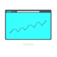 3D computer and line graph for seo monitoring. Object on a transparent background png