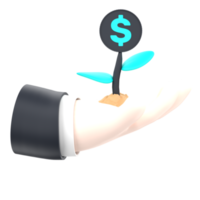3D hand and dollar growth for start up. Object on a transparent background png