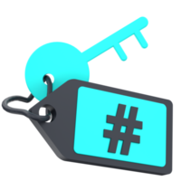 3D key and tag for keyword internet and marketing. Object on a transparent background png