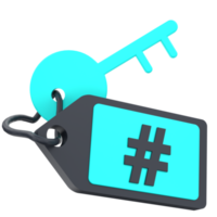 3D key and tag for keyword internet and marketing. Object on a transparent background png