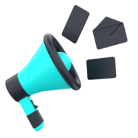 3D megaphone and mail for email marketing. Object on a transparent background png