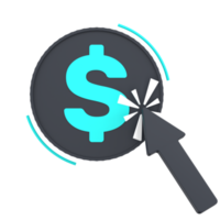 3D dollar and cursor for pay per click. Object on a transparent background png