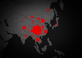 Coronavirus at Wuhan China. The red map of china on world map with dots photo