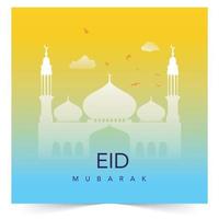 Eid Mubarak moon and mosque beautiful background vector Eid Mubarak islamic design