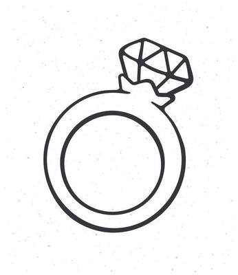 Outline doodle of ring with a diamond