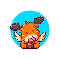 Cute Baby Moose With Pacifier Cartoon Vector Icon Illustration. Animal Nature Icon Concept Isolated Premium Vector. Flat Cartoon Style