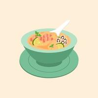 Spicy Thai Tom Yum Soup with Shrimp and Lemongrass Vector Illustration