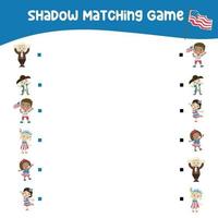 Find the correct shadow. Matching shadow game for children. Worksheet for kid. Educational printable worksheet. Vector illustration.