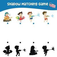 Find the correct shadow. Matching shadow game for children. Worksheet for kid. Educational printable worksheet. Vector illustration.