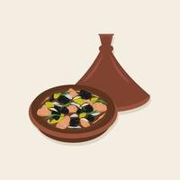 fragante marroquí tagine con Cordero y albaricoques vector ilustración