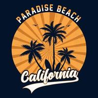 Vintage Summer Paradise Beach print design for t-shirt. Beach Vibes California Summer typo Graphic gradient beach scene. Summer vibes vector graphic print design for apparel.