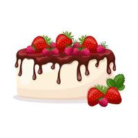 Cake with fresh berries and chocolate isolated on transparent background. vector