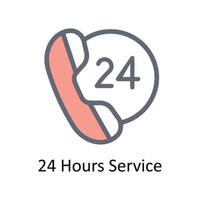 24 Hours Service Vector Fill outline Icons. Simple stock illustration stock