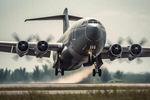 cargo plane taking off runway photo