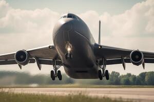 cargo plane taking off runway photo