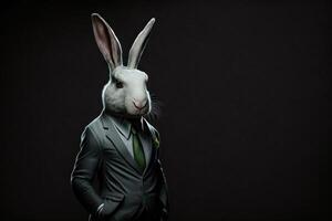 hare in formal suit business idea in dark office photo