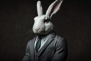 hare in formal suit business idea in dark office photo