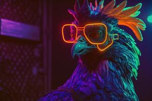 disco cock with neon light, chicken retro cyber style photo