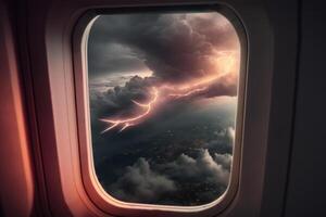 thunderstorm sky outside the airplane window photo