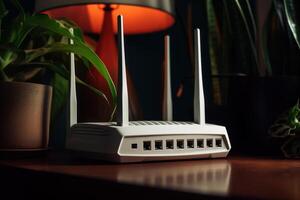 speed 5g internet white wifi router in the house photo