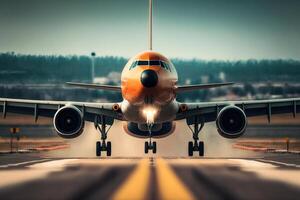 plane aircraft landing on the runway photo