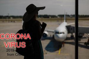 woman travel, coronavirus. Lady in airport. photo