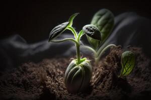 a green sprout emerges from a seed in the ground photo