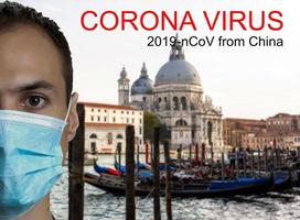 Ill young man feeling sick, wearing protective mask against italy, coronavirus photo