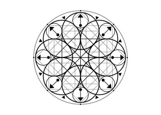 Sacred Geometry symbol. Logo icon Geometric mystic mandala of alchemy esoteric Flower of Life. Mystical arrows of fortune, black vector tattoo divine meditative amulet isolated on white background