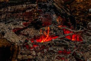 texture flame from burning logs at night photo