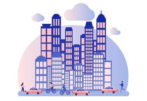 Taxi service. Background the city with skyscrapers. Flat cartoon style. Vector illustration