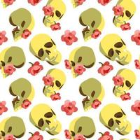 A pattern of skulls with flowers. Background with portraits, human skulls and flowers inside. Background for printing for the holiday of the Day of the dead and Halloween vector