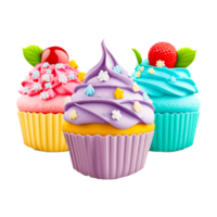 set of birthday colorful cupcake png
