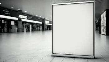 blanco póster cartelera adjunto pared con Copiar espacio para tu texto mensaje en moderno compras mall.generativo ai foto