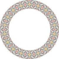 Decorative round frame with floral pattern on white background. Vector illustration.