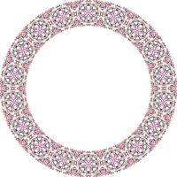 Decorative round frame with floral pattern on white background. Vector illustration.