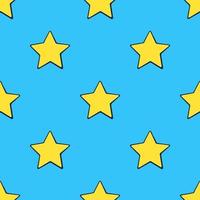 Seamless pattern with cute yellow stars at pop art style on blue background. Weather symbol vector