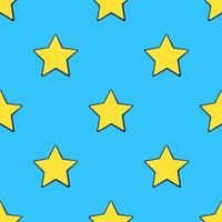 Seamless pattern with cute yellow stars at pop art style on blue background. Weather symbol vector