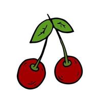 Sweet cherry Isolated doodle vector illustration. Concept summer, fruits, berries and healthy food.