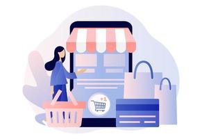 Online shopping. Flat cartoon style. Vector illustration