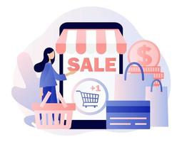 Sale. Online shopping set. Flat cartoon style. Vector illustration