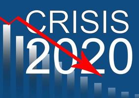 the words crisis 2020 laid with white letters on blue pantone surface for stock market background photo