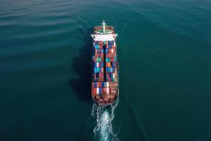 Container ship carrying container in sea, aerial view. photo