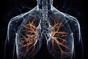 Human lungs on dark background, Internal organ for breathing.Generative AI photo