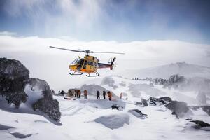 buscar y rescate operación en montañas. creado con generativo ai foto