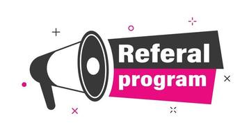 Refer a friend with loudspeaker. People share information about promotion program vector